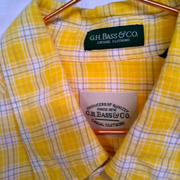 G H BASS & CO Men's Shirt Plaid Yellow White Size L/50 - Picture 3 of 7